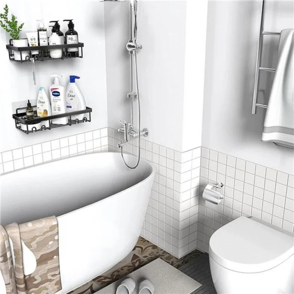 (2Pack), Self Adhesive Black Bathroom Shelves Basket